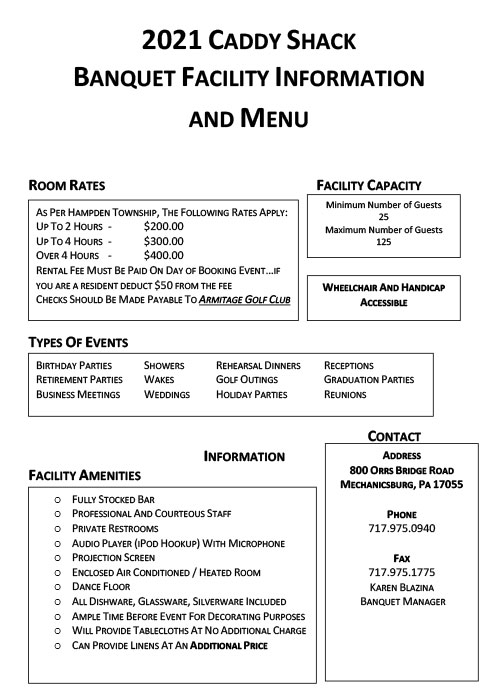 Caddy Shack Restaurant Menus