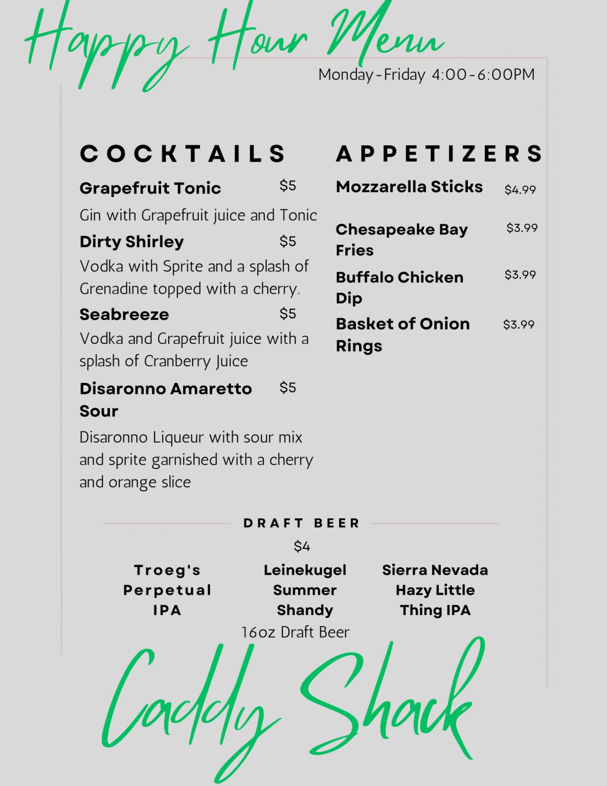 Caddy Shack Restaurant Menus