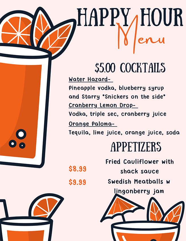 September Happy Hour Menu